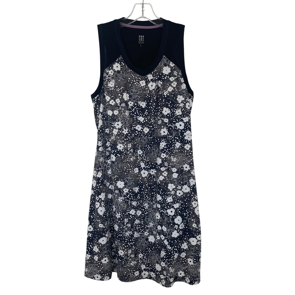 Title Nine Dress Black White Floral Mesh Tennis Shift Activewear Travel Pocket L